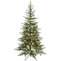HOMCOM 7ft Prelit Sparse Christmas Tree with Downswept Hinges Warm White LED Lights, Green(m-13)