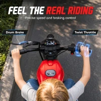 Qaba 24V Kids Electric Motorcycle with 180W Motor, 12" Rubber Tires, Up to 11MPH, Twist Throttle for Ages 6-12, Red(m-6)