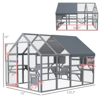 PawHut Wooden Catio Outdoor Cat Enclosure with Waterproof Cover, 2 Condos, 6 Platforms, Bridge, Doors, Gray(m-3)