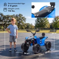 Qaba 24V 2 Seater Ride On Toys, Kids ATV 4 Wheeler with Dual Motors, High & Low Speed for Boys Girls Aged 3-8 Years, Blue(m-3)