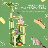 PawHut Cat Tree for Indoor Cats with Hammock, Cat Tower, Green(m-4)