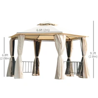 Outsunny 13ft Hexagon Gazebo Outdoor Canopy Shelter with Netting and Shaded Curtains Beige(m-3)