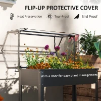 Outsunny Elevated Garden Box with Greenhouse Cover, Raised Garden Bed with Legs and Drainage Hole for Vegetables, Black(m-4)