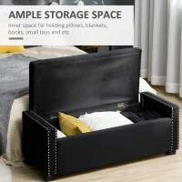 HOMCOM Nailhead Trim Upholstered Flip Top Storage Bench, Fabric Ottoman for Bedroom, or Living room, Dark Grey(m-4)