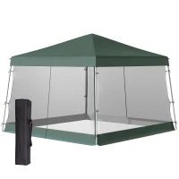 Outsunny Slant Leg Pop Up Canopy Tent with Netting and Carry Bag, Instant Sun Shelter, Tents, Green(m-11)