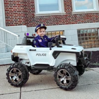 Aosom 53" L 2-Seater 12V Police Car Ride On Truck with Remote Control, Battery Operated Electric Car for Kids with Suspension, MP3 Player, Lights, Music, Horn, White(m-2)