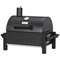 Outsunny Tabletop Charcoal Grill, Portable BBQ with Ash Catcher and Thermometer for Backyard, Camping, Picnic, Black(m-11)