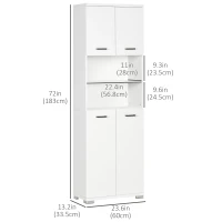 kleankin Bathroom Cabinet, Freestanding Linen Cabinet with Open Shelves and Cupboards, 23.6"x13.2"x72", White(m-3)