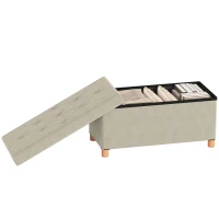 HOMCOM Storage Ottoman Bench, Velvet Upholstered Foldable Ottoman Footrest, Foot Stool with Wood Legs for Living Room, Bedroom(m-2)