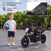 Qaba 24V Kids Electric Motorcycle with 180W Motor, 12" Rubber Tires, Up to 11MPH, Twist Throttle for Ages 6-12, Black(m-3)