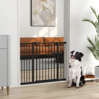 PawHut 30 Inch Tall Pet Gate with Door Dog Gate and Barrier Indoor for Stairs Includes 2.8", 5.5" Extensions Kit, Black(m-1)