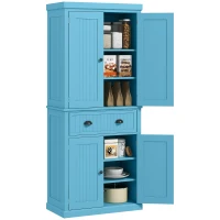 HOMCOM 72" Kitchen Pantry Storage Cabinet, Cupboard w/ 4 Doors and 3 Adjustable Shelves, Large Central Drawer, Dark Blue(m-11)