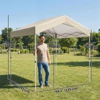 Outsunny 8 x 8 ft Pop Up Canopy Tent with 1-Button Push Easy Setup, UPF 50+ A-Frame Outdoor Instant Canopy, Beige(m-3)