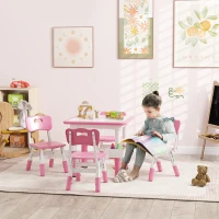 Qaba Height Adjustable 5pc Toddler Table and Chair Set with Storage Box, Easy to Wipe for 18 Months - 5 Years, Pink(m-2)