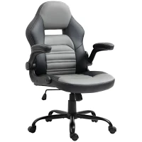 Vinsetto PU Leather Gaming Chair with Flip-up Armrests, Racing Style Computer Chair, Height Adjustable Home Office Chair with Swivel Wheels and Tilt Function, Gray(m-11)