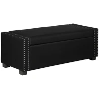 HOMCOM Nailhead Trim Upholstered Flip Top Storage Bench, Fabric Ottoman for Bedroom, or Living room, Dark Grey(m-1)