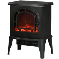 HOMCOM 18" Electric Fireplace Stove, Freestanding Fireplace Heater with Realistic LED Flame, Adjustable Temperature, Overheat Protection, 750W/1500W, Black(m-13)