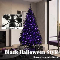 HOMCOM 6ft Pre-lit Black Christmas Tree, Artificial Halloween Tree with 680 Purple LED Lights, 680 Tips, Metal Stand, Black(m-6)