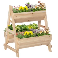 Outsunny 3 Tier Verctial Raised Garden Bed, Wooden Elevated Planter Box with Fabric Liner and Drainage Holes, for Vegetables, Herbs, Flowers, Natural(m-1)