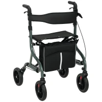 HOMCOM Foldable Rollator Walker with Seat for Seniors, Lightweight Rolling Walker with Adjustable Handles, Green(m-9)