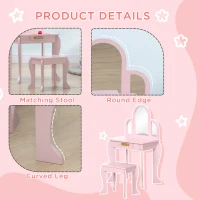 Qaba Kids Dressing Table and Chair Set, Girls Dressing Set, Makeup Desk with Drawer for 3-6 Years Old Kids, Pink(m-6)