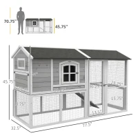 PawHut Wooden Chicken Coop with Run for 3 - 4 Chickens, Hen House with Nesting Box, Removable Tray, Outdoor Poultry Cage, 77.5" x 32.5" x 46", Light Gray(m-3)