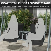 Outsunny 2-Seater Outdoor Porch Swing with Adjustable Canopy and Table, Patio Swing Chair for Garden, Poolside, Backyard, Black(m-7)