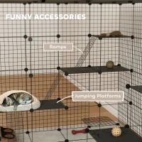 PawHut Detachable Metal Cat Cage with Platforms, Ramps, Accessories, for 1-3 Cats, 55", Black(m-7)