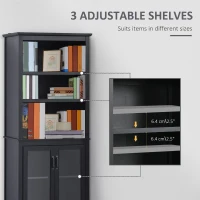 HOMCOM 71" Bookcase Storage Hutch Cabinet with Adjustable Shelves and Glass Doors for Home Office, Kitchen, Living Room, Black(m-5)