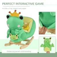 Qaba Kids Ride-On Rocking Horse Toy Frog Style Rocker with Fun Music, Seat Belt & Soft Plush Fabric Hand Puppet for Children 18-36 Months(m-4)