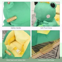 Qaba Kids Ride-On Rocking Horse Toy Frog Style Rocker with Fun Music, Seat Belt & Soft Plush Fabric Hand Puppet for Children 18-36 Months(m-7)