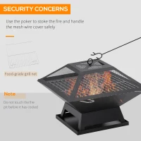 Outsunny 17.7" Wood Burning Portable Fire Pit, Outdoor Firepit with Cooking BBQ Grill, Spark Screen, Poker for Backyard, Black(m-6)