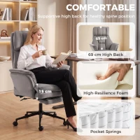 HOMCOM Cross Legged Office Chair with Footrest, 396 lbs Reclining Computer Desk Chair with High Back, Flip-up Armrests, Grey(m-4)