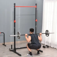 Soozier Adjustable Barbell Power Rack Squat Stand Strength Training Fitness Pull Up Weight Cage Home Gym Black(m-1)