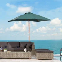 Outsunny 6.6x5ft Square Market Parasol, Wooden Patio Umbrella with Tilt Mechanism and 6 Bamboo Ribs, Garden Sunshade, Green(m-1)