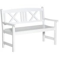 Outsunny 2-Seater Wooden Garden Bench, 4FT Outdoor Patio Loveseat with Unique X-Shape Back for Yard, Lawn, Porch, White(m-9)