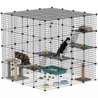 PawHut 4-Tier 55" Cat Cage Indoor with Platforms, Ramps, Accessories, for 1-3 Cats, Indoor Use, Black(m-9)