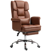 HOMCOM Executive Office Chair with Footrest and Lumbar Support, PU Leather Desk Chair, Ergonomic, Reclining and Swivel, Brown(m-1)