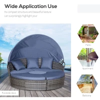 Outsunny 4pc Rattan Patio Furniture Set, Round Convertible Daybed or Sunbed, Adjustable Sun Canopy, Sectional Outdoor Sofa, 2 Chairs, Table, 3 Pillows, PE Plastic Wicker, Gray(m-4)