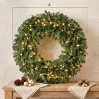 HOMCOM 36" Prelit Crestwood Spruce Artificial Christmas Wreath, Christmas Decor with Bow, LEDs, 8 Modes, Realistic Tips(m-3)