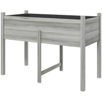 Outsunny Wooden Raised Planter Box with Drain Holes for Vegetables, Flowers, Outdoor Garden Bed, 45.3x21.7x31.5inch, Grey(m-2)