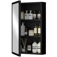 kleankin Wall Mounted Bathroom Medicine Cabinet with Hinged Door Storage Shelves for Living Room and Laundry Room Black(m-11)
