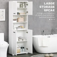 kleankin Bathroom Cabinet, Freestanding Linen Cabinet with Open Shelves and Cupboards, 23.6"x13.2"x72", White(m-5)