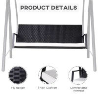Outsunny 3 Person Wicker Porch Swing Chair Outdoor Rattan Patio Sling Hammock w/ Canopy(m-7)