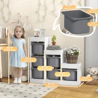 Qaba 3 Layers Toy Storage Organizer Kids Bookshelf Children Toy Storage w/ 6 Plastic Bins, Grey(m-3)