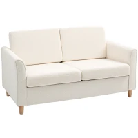 HOMCOM 2-Seat Sofa Two-Seater Couch with Armrests and Wood Legs for Living Room, Bedroom, Cream White(m-9)