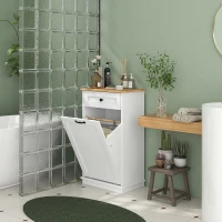 HOMCOM Laundry Cabinet with Removable Basket and Drawer, Tilt-Out Laundry Hamper for Bathroom, Living Room, White(m-8)