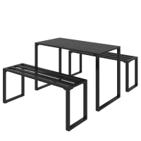 Outsunny 3 Pieces Outdoor Metal Picnic Table Set with 2 Benches, for Garden, Patio, Black(m-2)