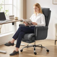 HOMCOM Executive Office Chair, Reclining Computer Chair with Footrest, High Back, Headrest, Adjustable Height, Dark Gray(m-9)