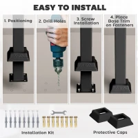 Outsunny 1-3 Step Metal Handrails for Outdoor Steps, Porch Deck Stair Railing with Installation Kit for Concrete Steps, Black(m-6)